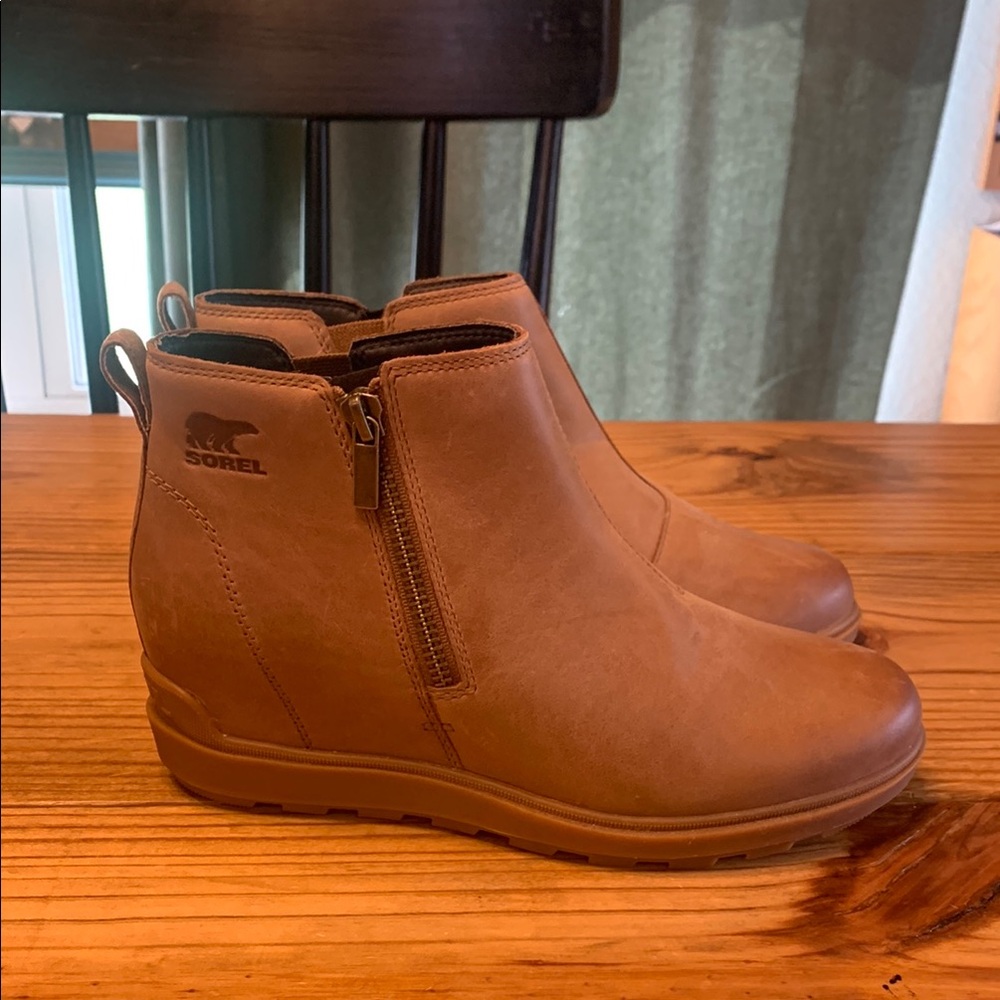 Sorel Tan Leather Wedge Boots